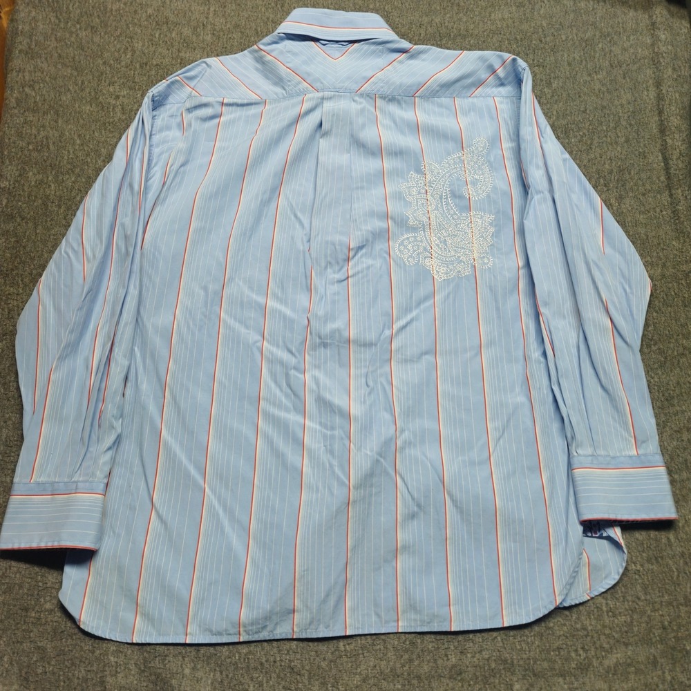 Tommy Hilfiger Button Down Shirt Mens XL Blue Striped Paisley Embroidered Cotton - Picture 8 of 10